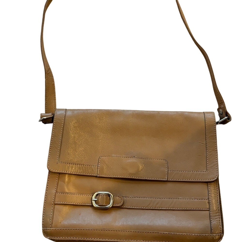 Vtg TANO Leather Messenger Bag | 80s Brown Crossbody Scholar Bag